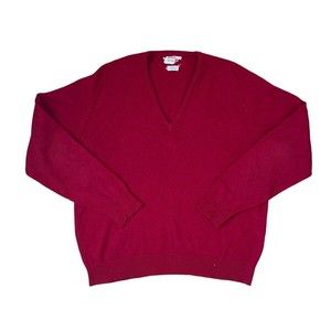 Alan Paine Vintage 100% Lambswool Sweater Red Burgundy 46 Extra Large England